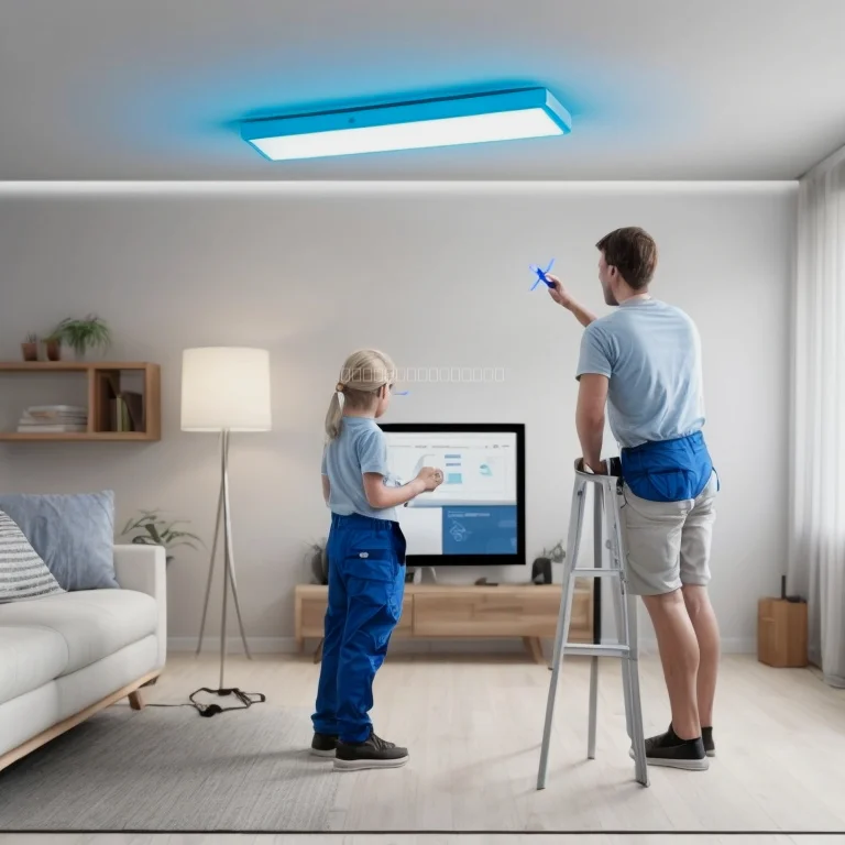 Equipe técnica SmartLume realizando avaliação de instalação de iluminação inteligente